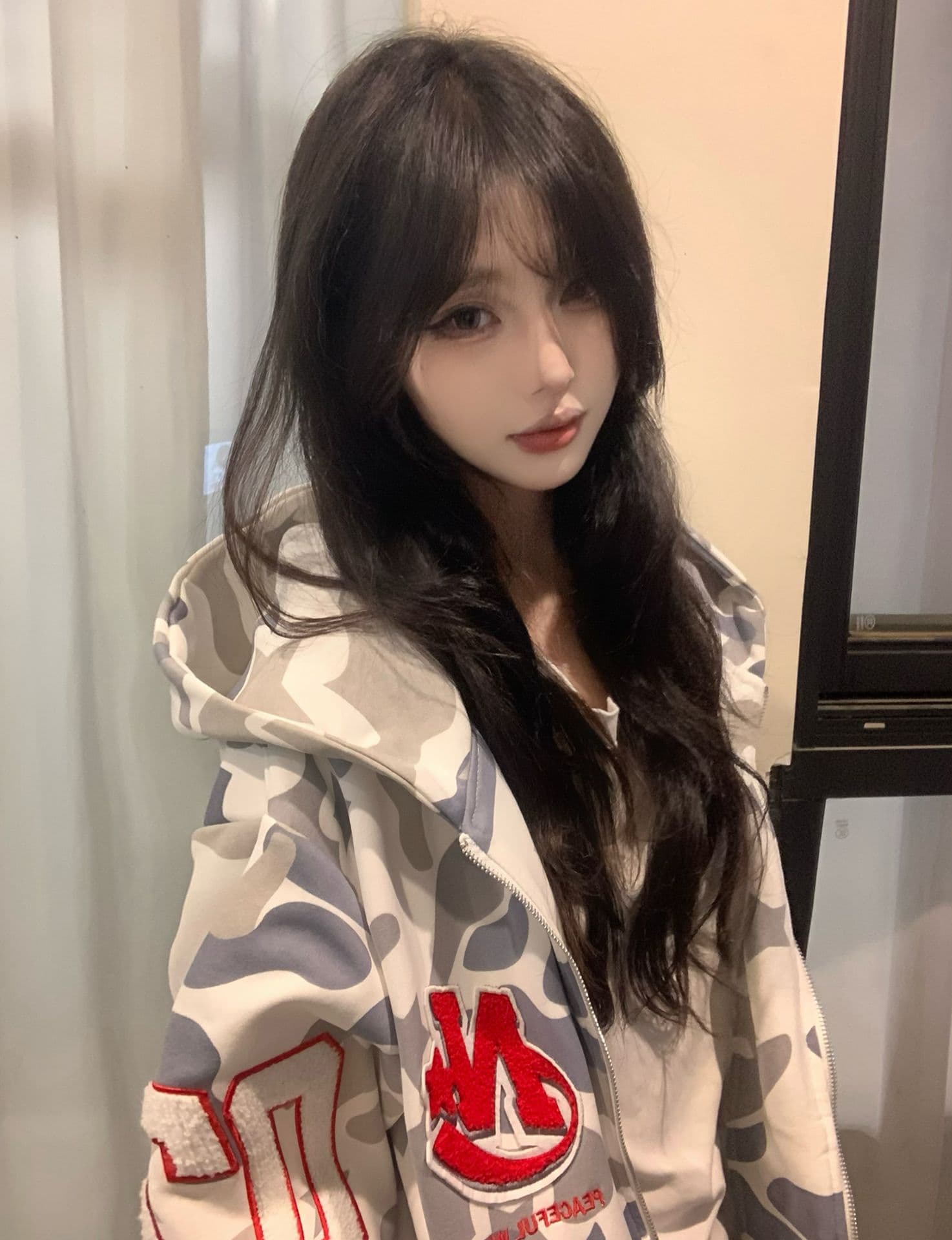 얇은 스타일 털이 있는 백금 지퍼 자수 원본 천 인사이드 펌프 순수한 Mianhua 면 복합 후드티 여성 이미지 2