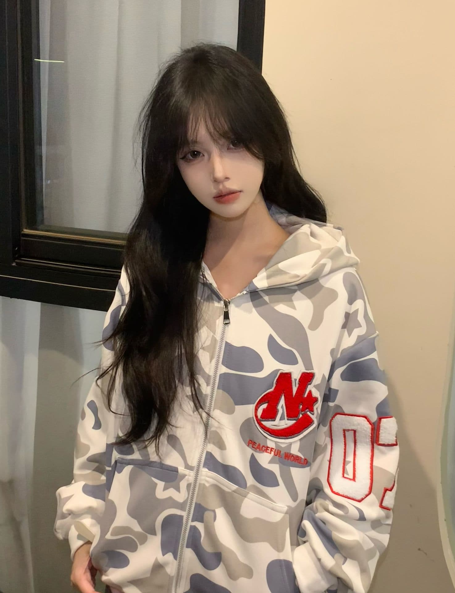 얇은 스타일 털이 있는 백금 지퍼 자수 원본 천 인사이드 펌프 순수한 Mianhua 면 복합 후드티 여성 상세 이미지 2