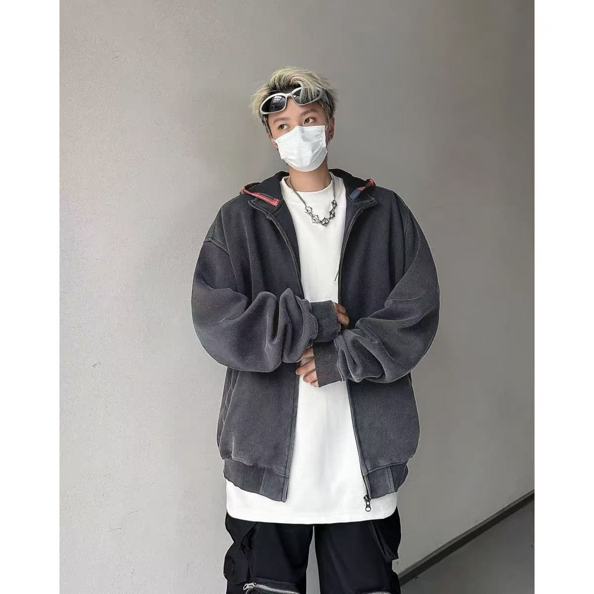 순수한 Mianhua 면 복합 우유 실크 얇은 스타일 50 70 가을과 겨울 오픈 가디건 후드 재킷 루즈핏 학원 스타일 상세 이미지 3