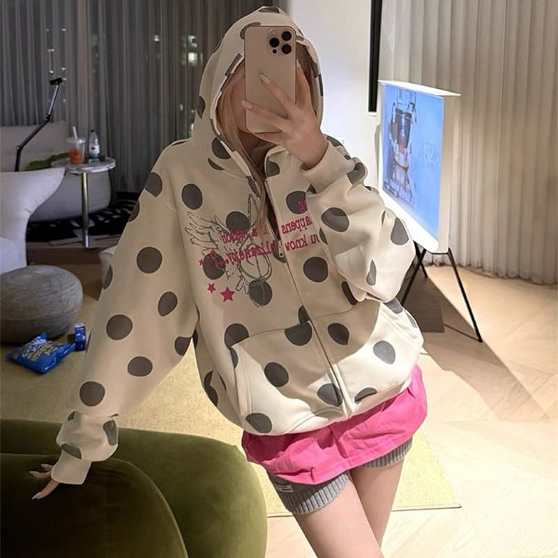 원본 인사이드 막대기 천 프린트 순수한 Mianhua 면 복합 후드 티 스웨터 지퍼 여성 코트 이미지 5