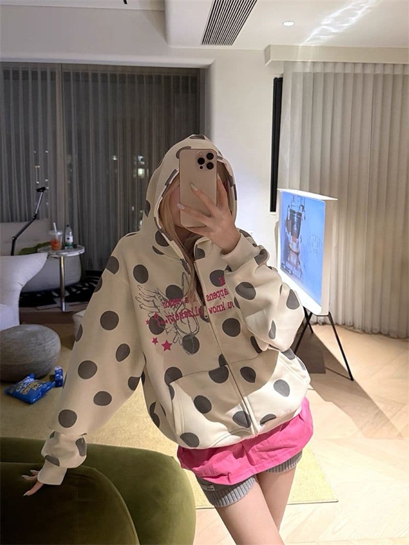 원본 인사이드 막대기 천 프린트 순수한 Mianhua 면 복합 후드 티 스웨터 지퍼 여성 코트 상세 이미지 4