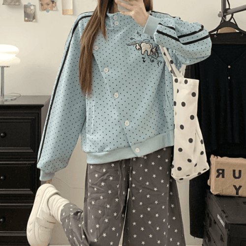 순수한 Mianhua 면 얇은 스타일 한 부서 바람 도트 무늬 스트라이프 후드티 여성 코트 가을 새로운 비스듬한 버클 다용도 루즈핏 상세 이미지 5