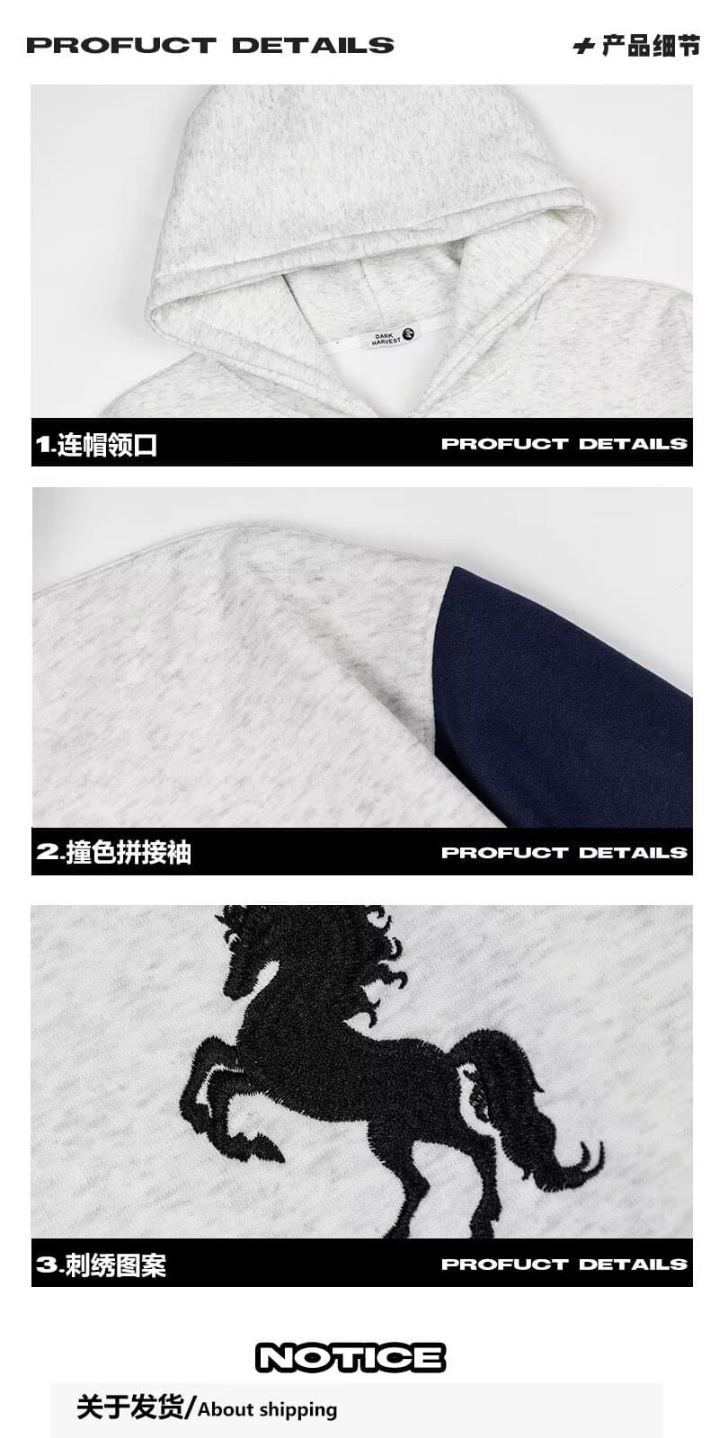아메리칸 레트로 배색 소매 후드티 남녀 국가 조수 브랜드 후드 오픈 가디건 자수 루즈핏 재킷 봄 가을 새로운 상세 이미지 24