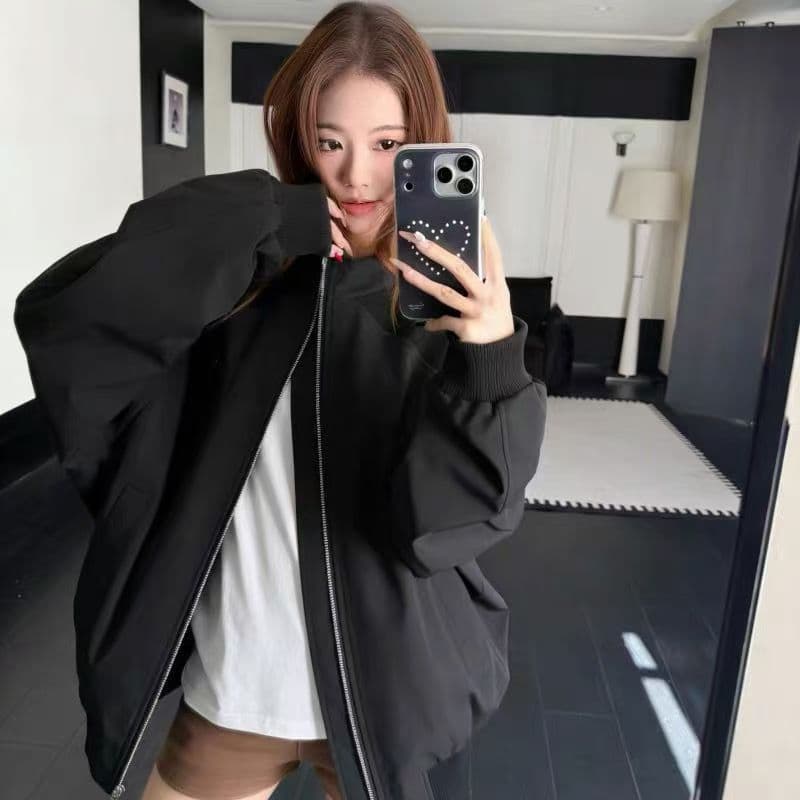 한 부서 빅 사이즈 루즈핏 스탠드 칼라 여성 코트 이른 봄 가을 새로운 캐주얼 절묘한 야구 유니폼 워크웨어 커플 재킷 이미지 2
