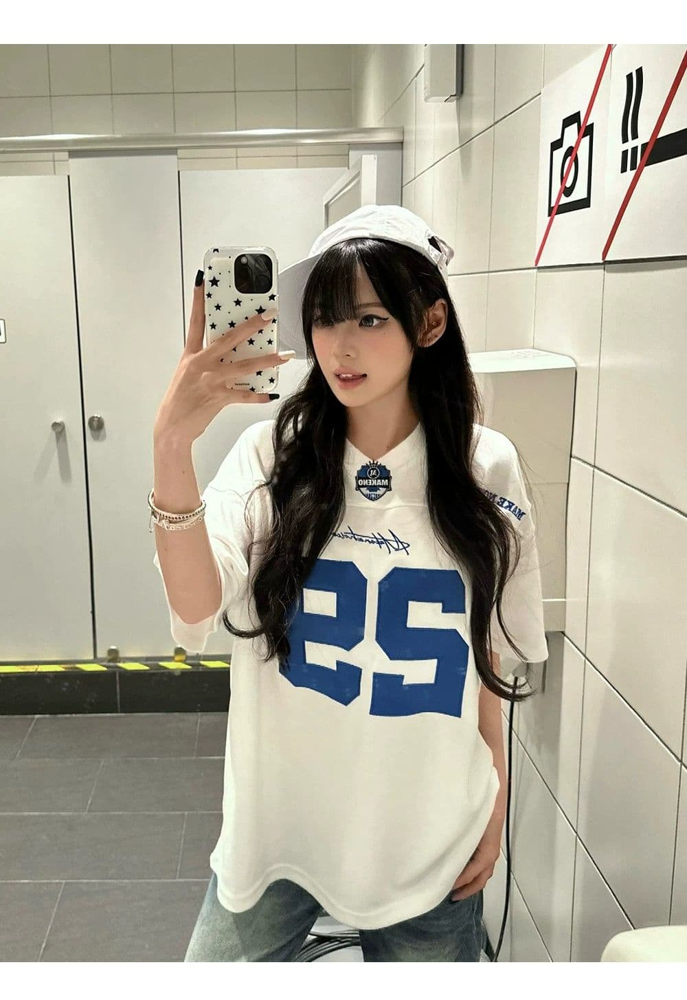 원본 것 아메리칸 자수 V넥 저지 반팔 티셔츠 루즈핏 티셔츠 맨위 상세 이미지 6