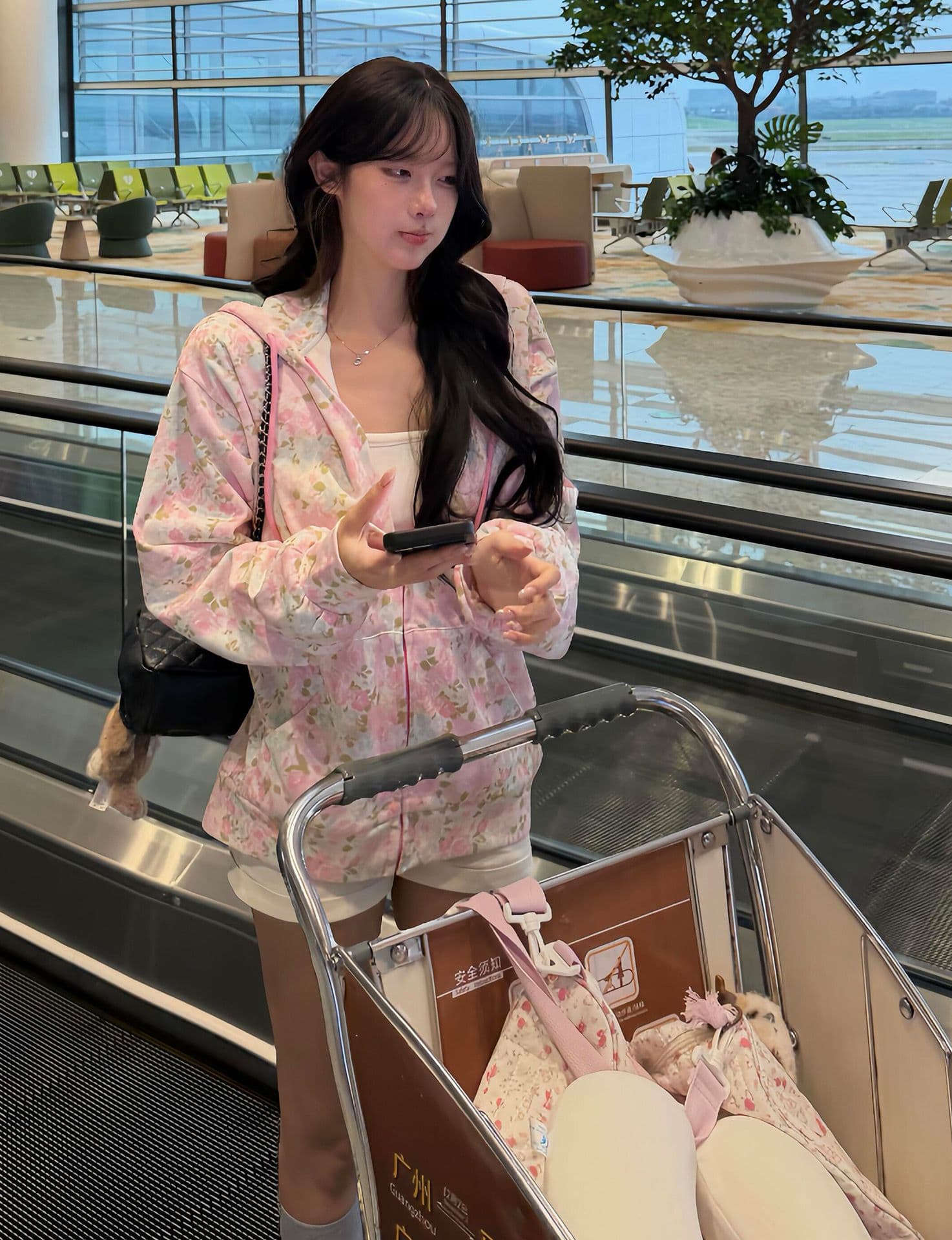 얇은 스타일 밑단 리브 이후 패키지 칼라 순수한 Mianhua 면 복합 후드티 여성 이미지 3