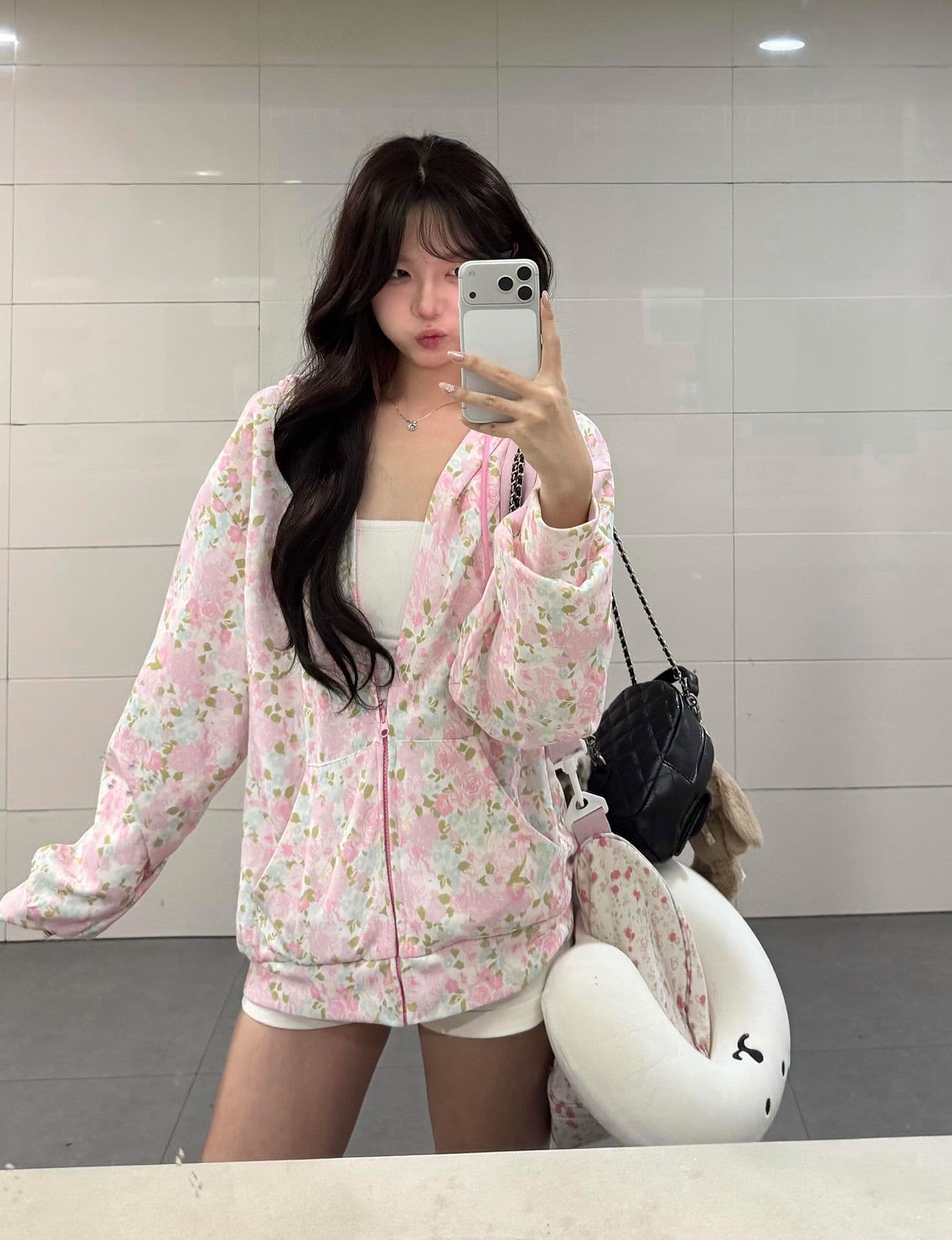 얇은 스타일 밑단 리브 이후 패키지 칼라 순수한 Mianhua 면 복합 후드티 여성 상세 이미지 2
