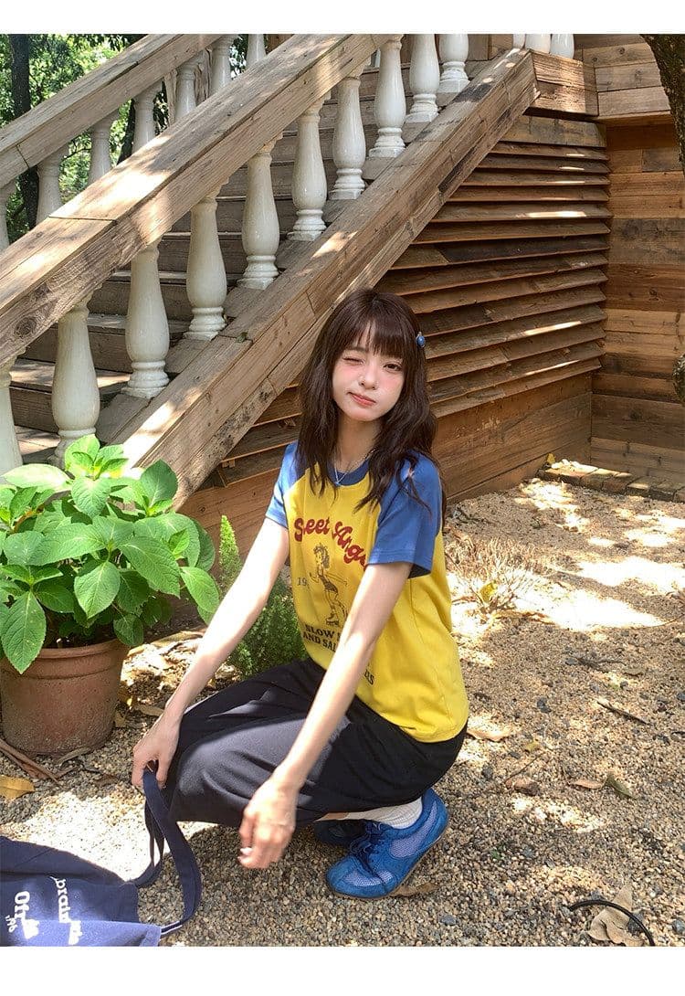 92 면 배색 패치워크 긍정적 인 어깨 반팔 티셔츠 여성 여름 한 부서 몸매 가꾸기 고유 한 아름다운 핫걸 맨위 상세 이미지 8