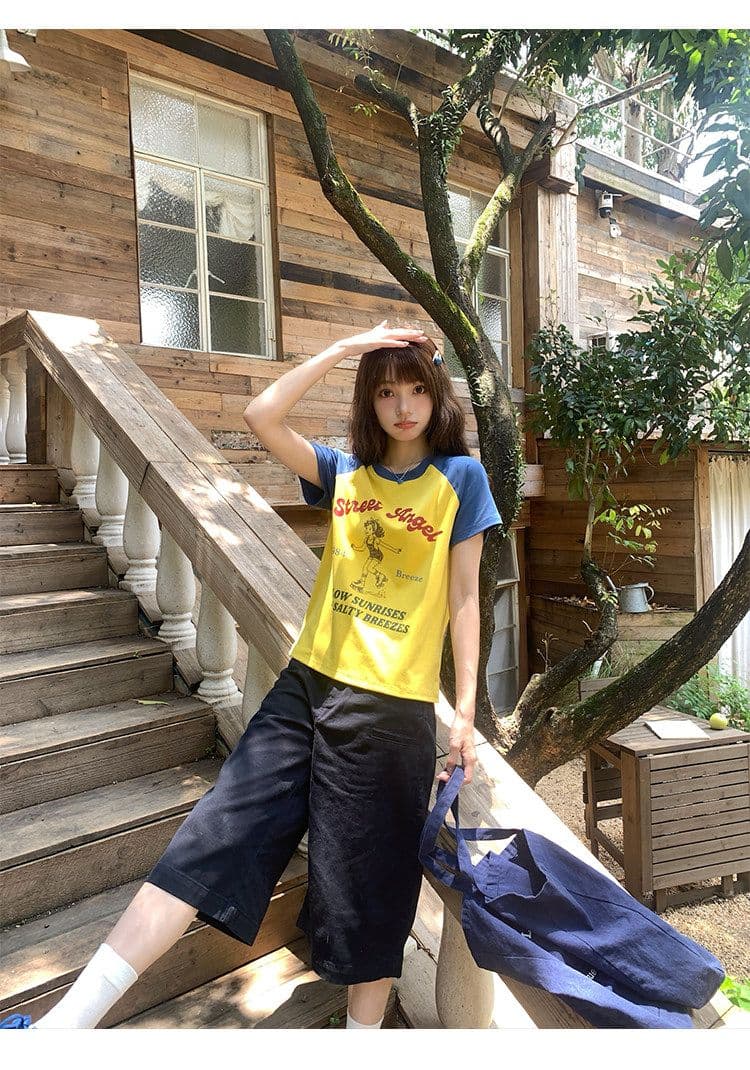 92 면 배색 패치워크 긍정적 인 어깨 반팔 티셔츠 여성 여름 한 부서 몸매 가꾸기 고유 한 아름다운 핫걸 맨위 상세 이미지 10