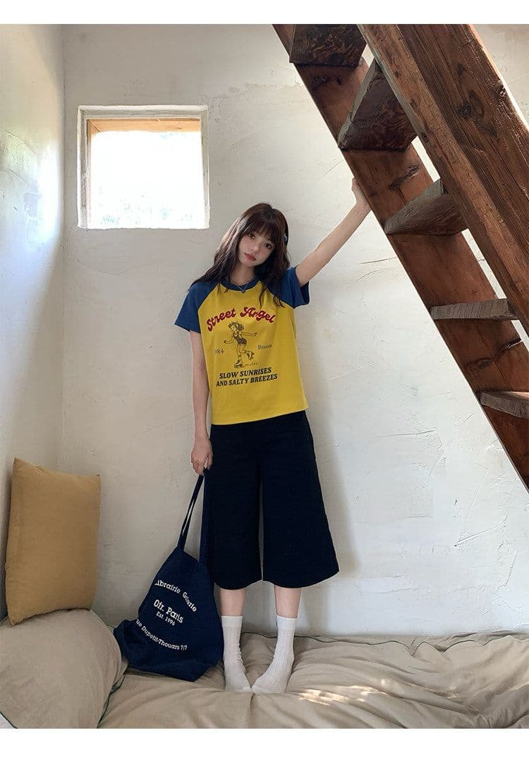 92 면 배색 패치워크 긍정적 인 어깨 반팔 티셔츠 여성 여름 한 부서 몸매 가꾸기 고유 한 아름다운 핫걸 맨위 상세 이미지 13