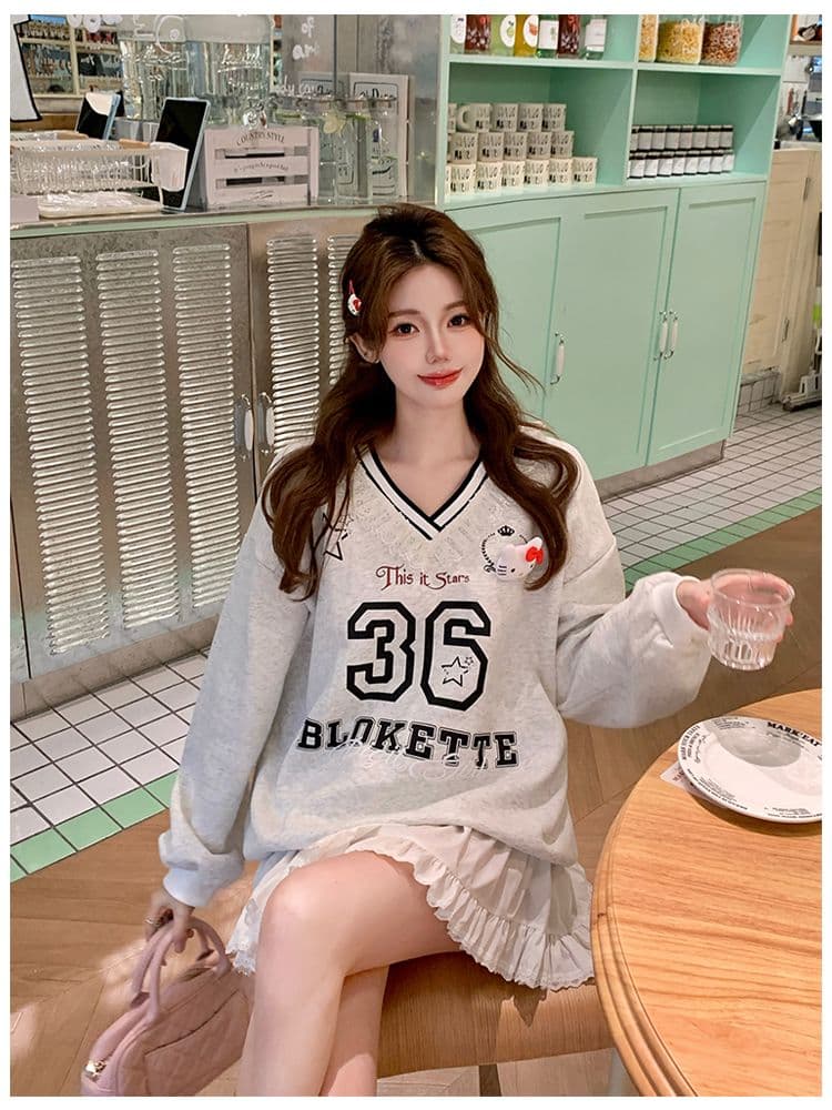 순수한 Mianhua 면 한 부서 레이스 레이스 V넥 캐주얼 ins 공개 애버딘 후드티 여성 얇은 스타일 맨위 상세 이미지 23