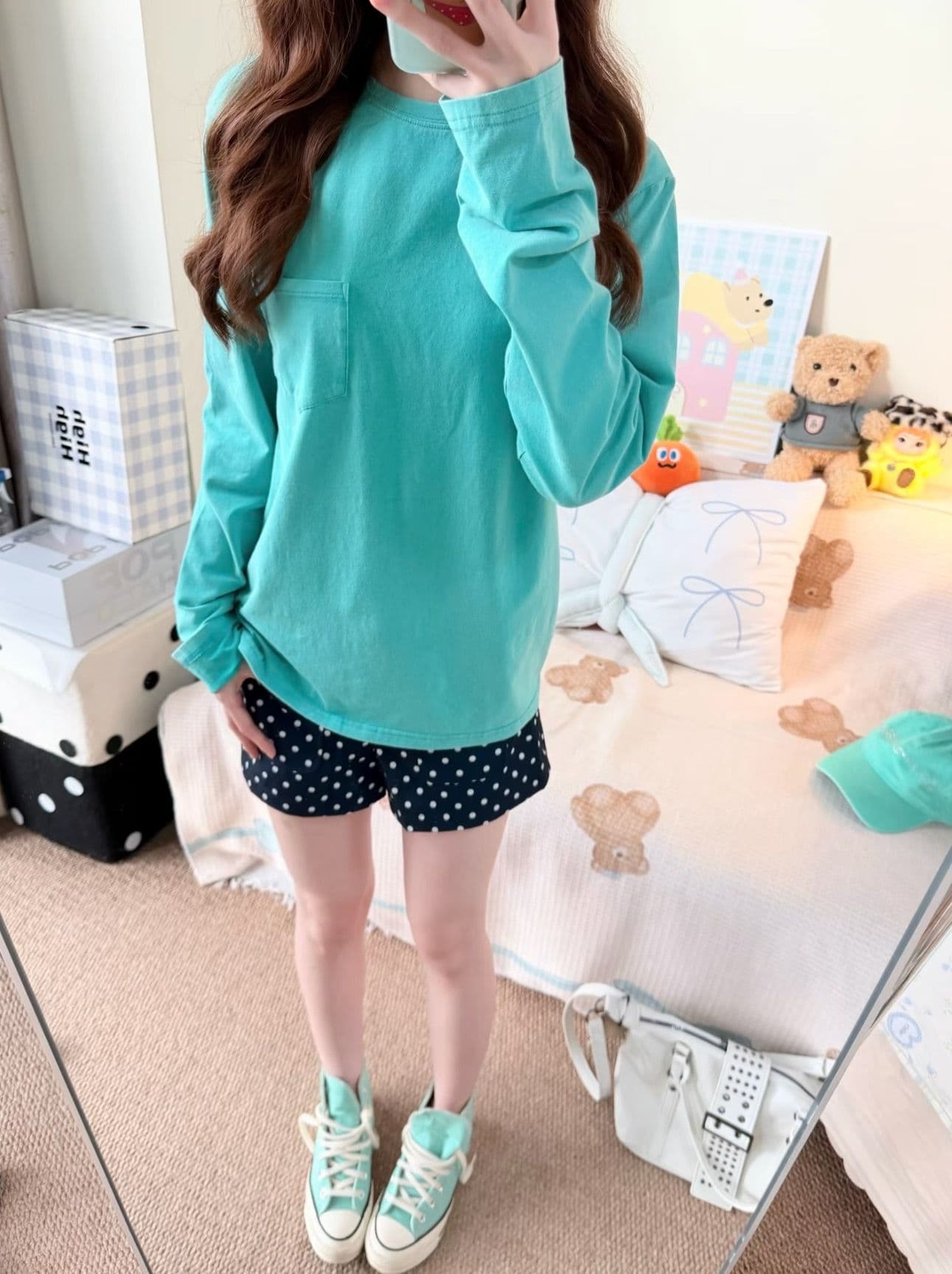 원본 솜씨 순면 더블 실 230 크 긴팔 티셔츠 여성 상세 이미지 2