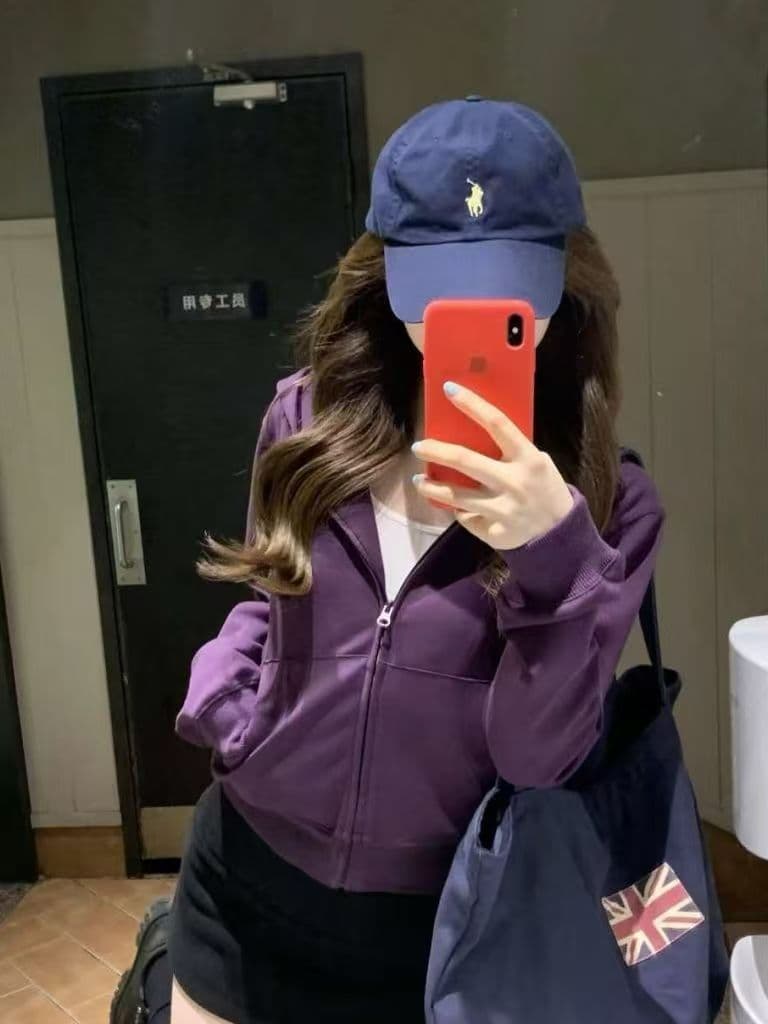 후아 면 복합 보라색 후드 티 스웨터 작은 키 쇼트 스타일 재킷 2026 가을 새로운 다용도 상세 이미지 2