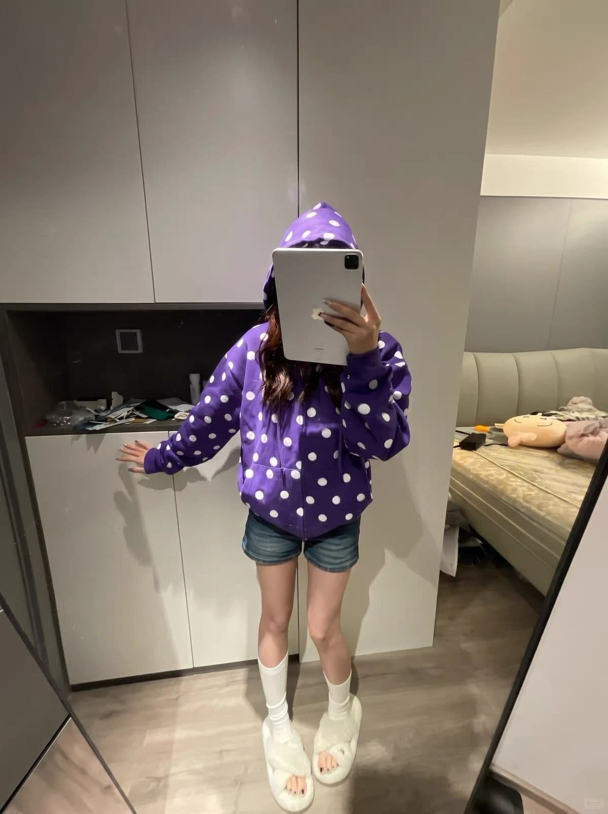 얇은 스타일 자수 이후 패키지 칼라 순수한 Mianhua 면 복합 후드티 여성 이미지 4