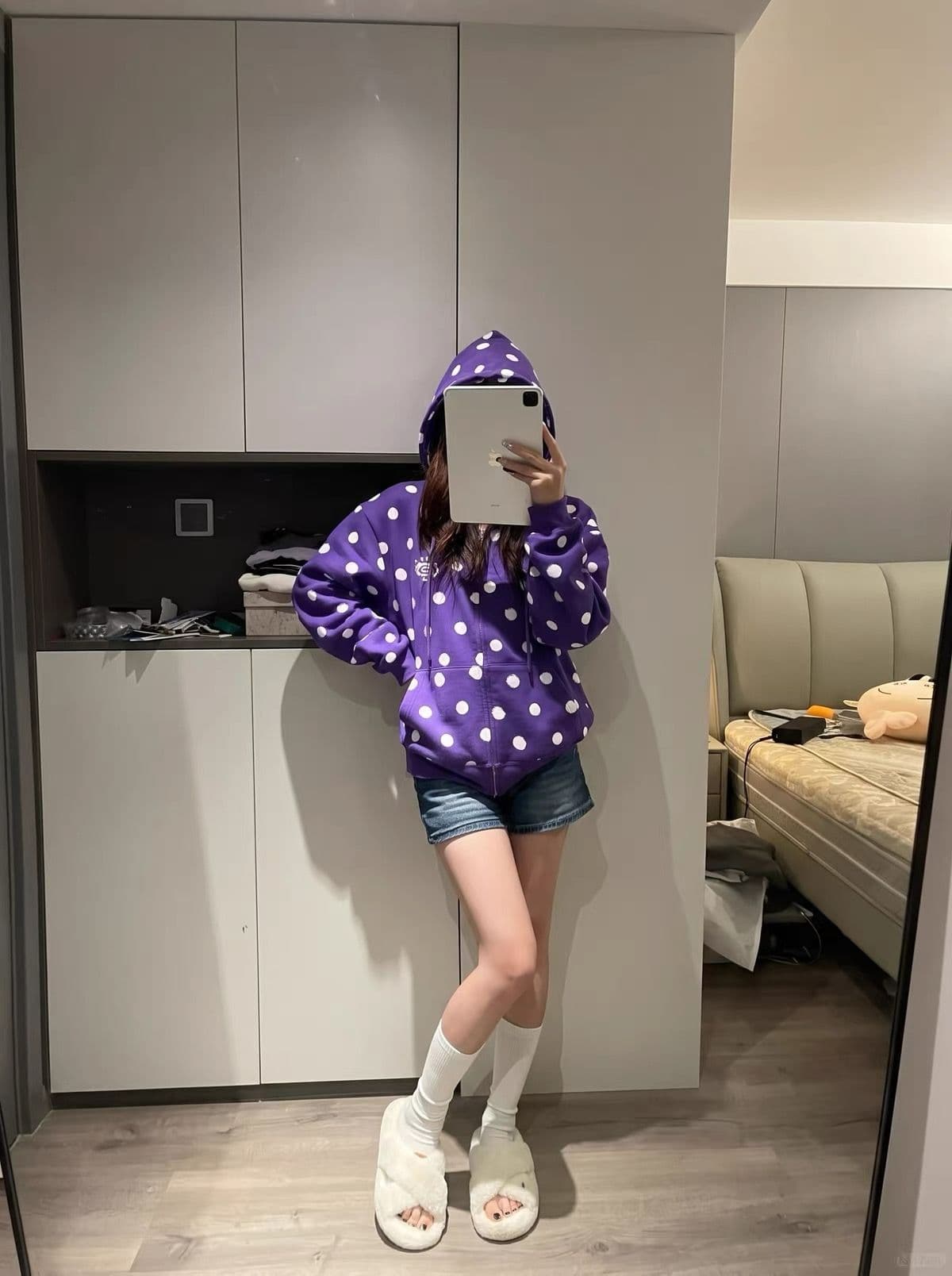 얇은 스타일 자수 이후 패키지 칼라 순수한 Mianhua 면 복합 후드티 여성 상세 이미지 2