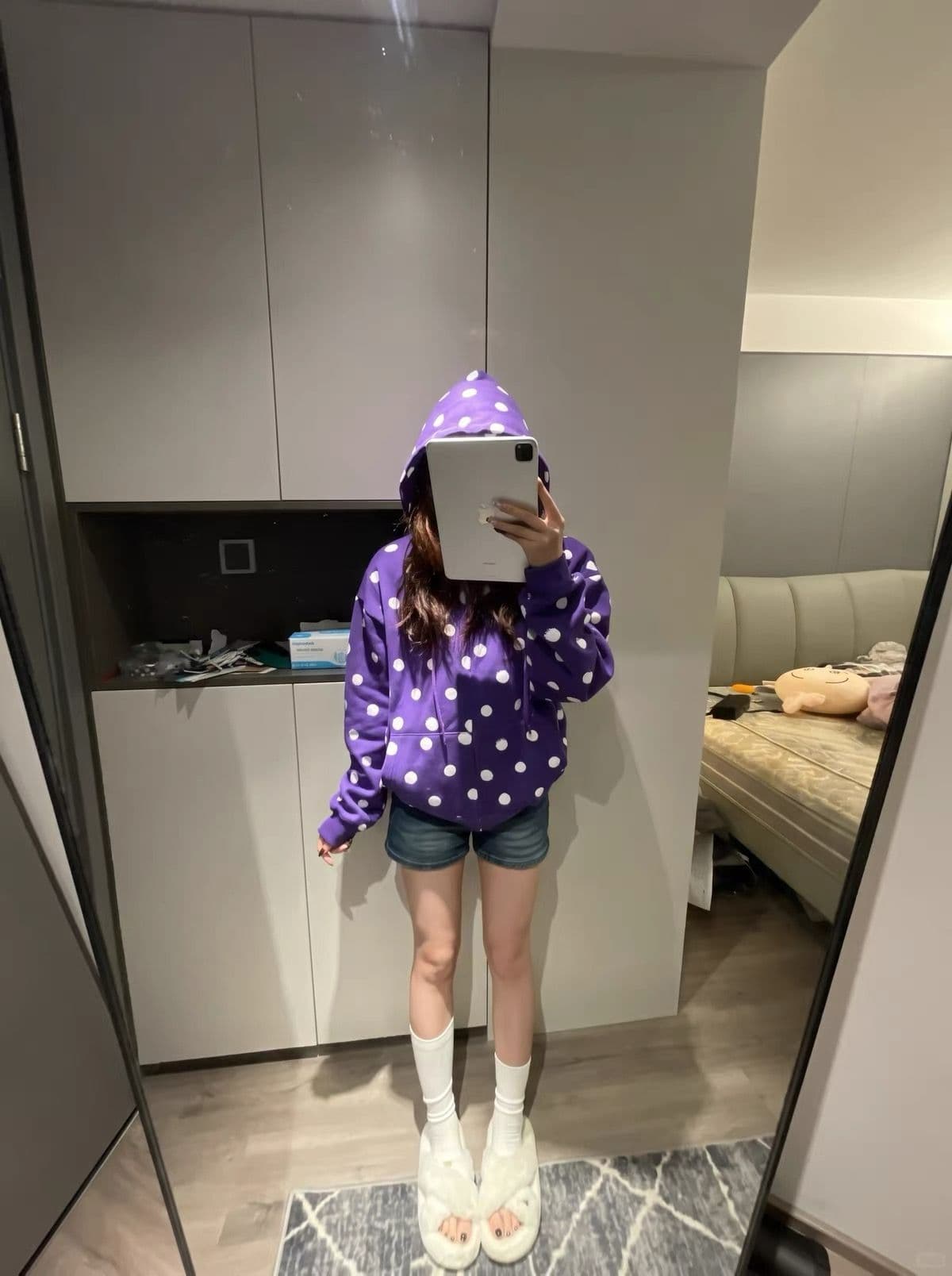 얇은 스타일 자수 이후 패키지 칼라 순수한 Mianhua 면 복합 후드티 여성 상세 이미지 4