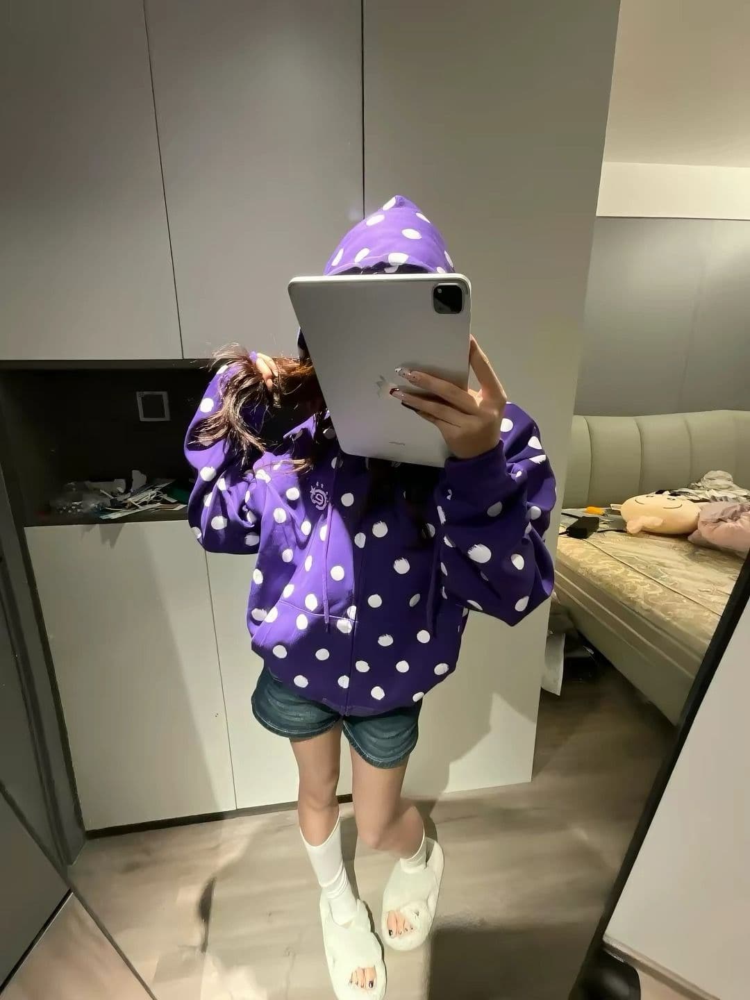 얇은 스타일 자수 이후 패키지 칼라 순수한 Mianhua 면 복합 후드티 여성 상세 이미지 6