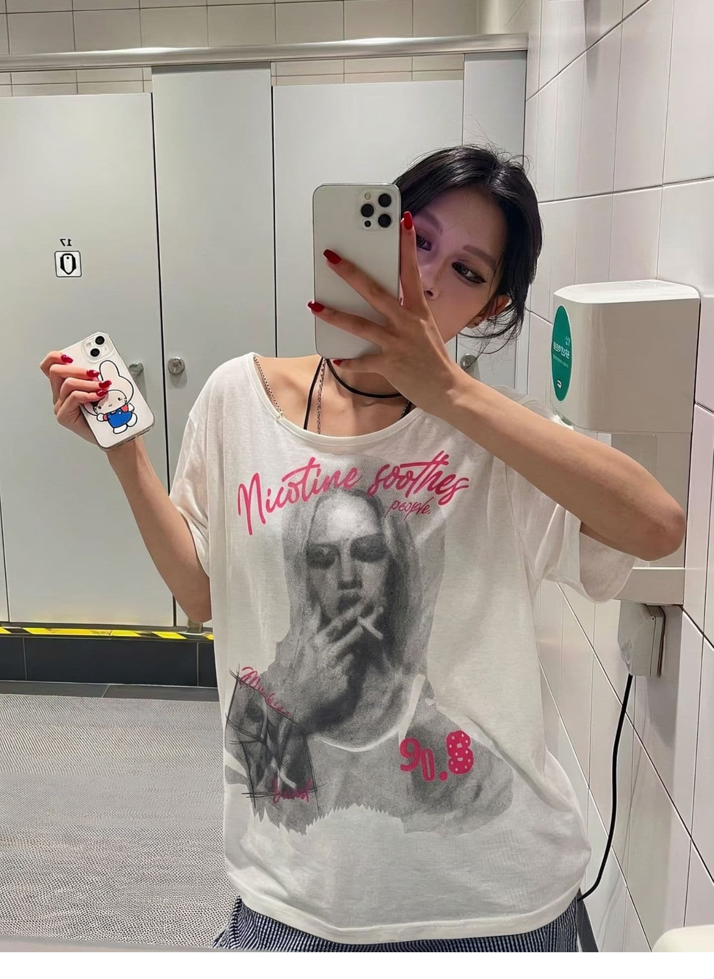 광저우 원단 대나무 마디 면 벨트 지퍼 아메리칸 레트로 알파벳 초상화 프린트 반팔 여름 맨위 상세 이미지 4