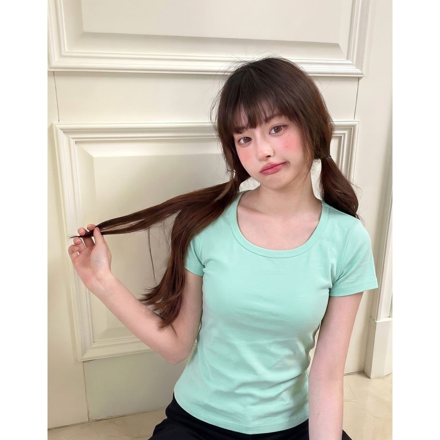 광저우 원단 원본 원단 스퀘어 입 칼라 단색 순면 반팔 티셔츠 여성 여름 몸매 가꾸기 맨위