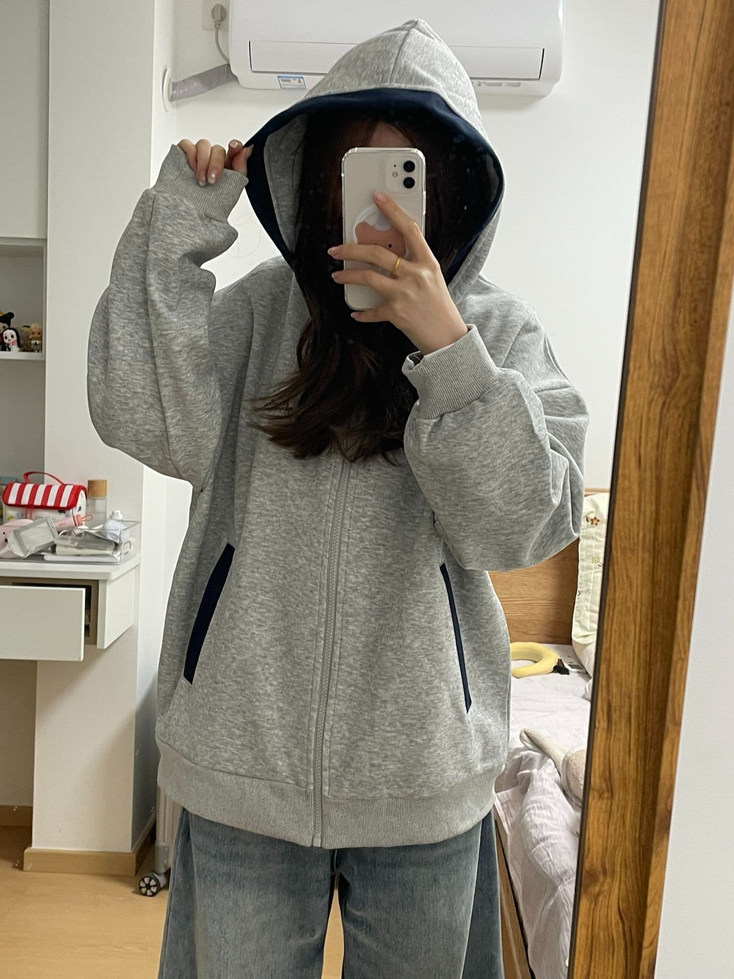 얇은 스타일 원본 솜씨 인사이드 막대기 섹션 자수 패치워크 압력 라인 순수한 Mianhua 면 복합 후드티 여성 이미지 4