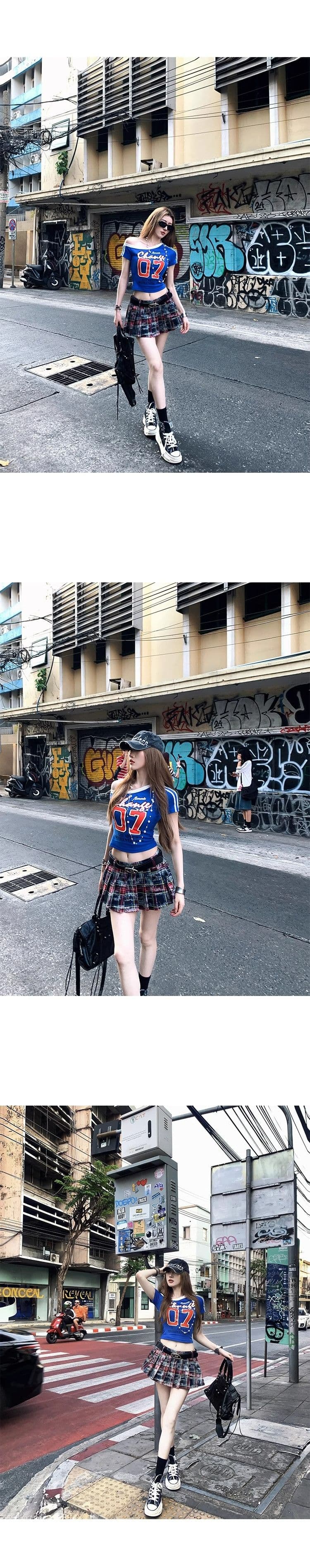아메리칸 비스듬한 어깨 프린트 티셔츠 여성 여름 새로운 몸매 가꾸기 슬림해 보이는 핫걸 작은 대중 Chic 다용도 맨위 반팔 ins 상세 이미지 15
