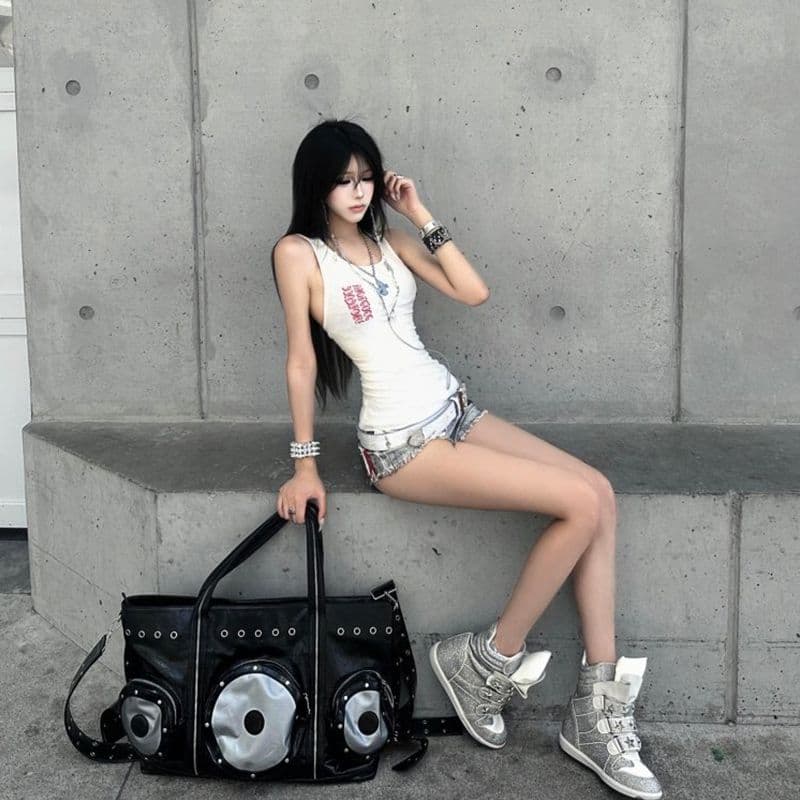 모달 260 그램 이문화 화이트 슬립 여성 여름 섹션 십자가 프린트 민소매 조끼 몸매 가꾸기 맨위 이미지 5