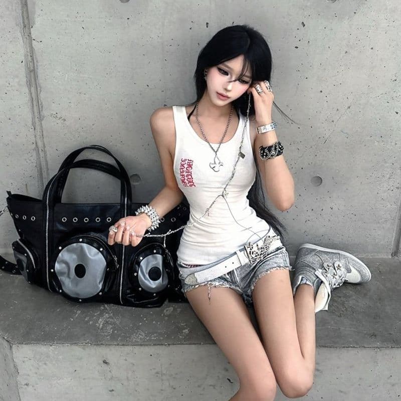 모달 260 그램 이문화 화이트 슬립 여성 여름 섹션 십자가 프린트 민소매 조끼 몸매 가꾸기 맨위 이미지 3