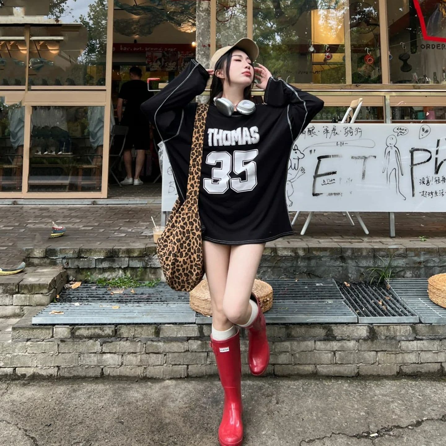 원본 품질 알파벳 루즈핏 긴팔 티셔츠 이른 가을 오프숄더 자외선 차단 맨위 이미지 3