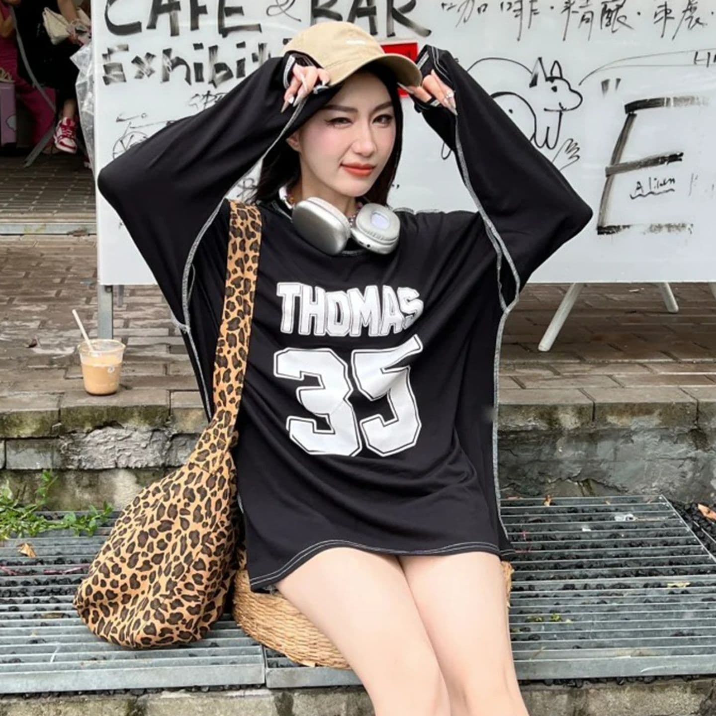 원본 품질 알파벳 루즈핏 긴팔 티셔츠 이른 가을 오프숄더 자외선 차단 맨위 이미지 2