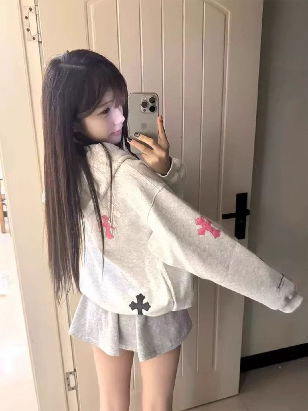 얇은 스타일 털이 있는 순수한 Mianhua 면 복합 후드티 여성 상세 이미지 2