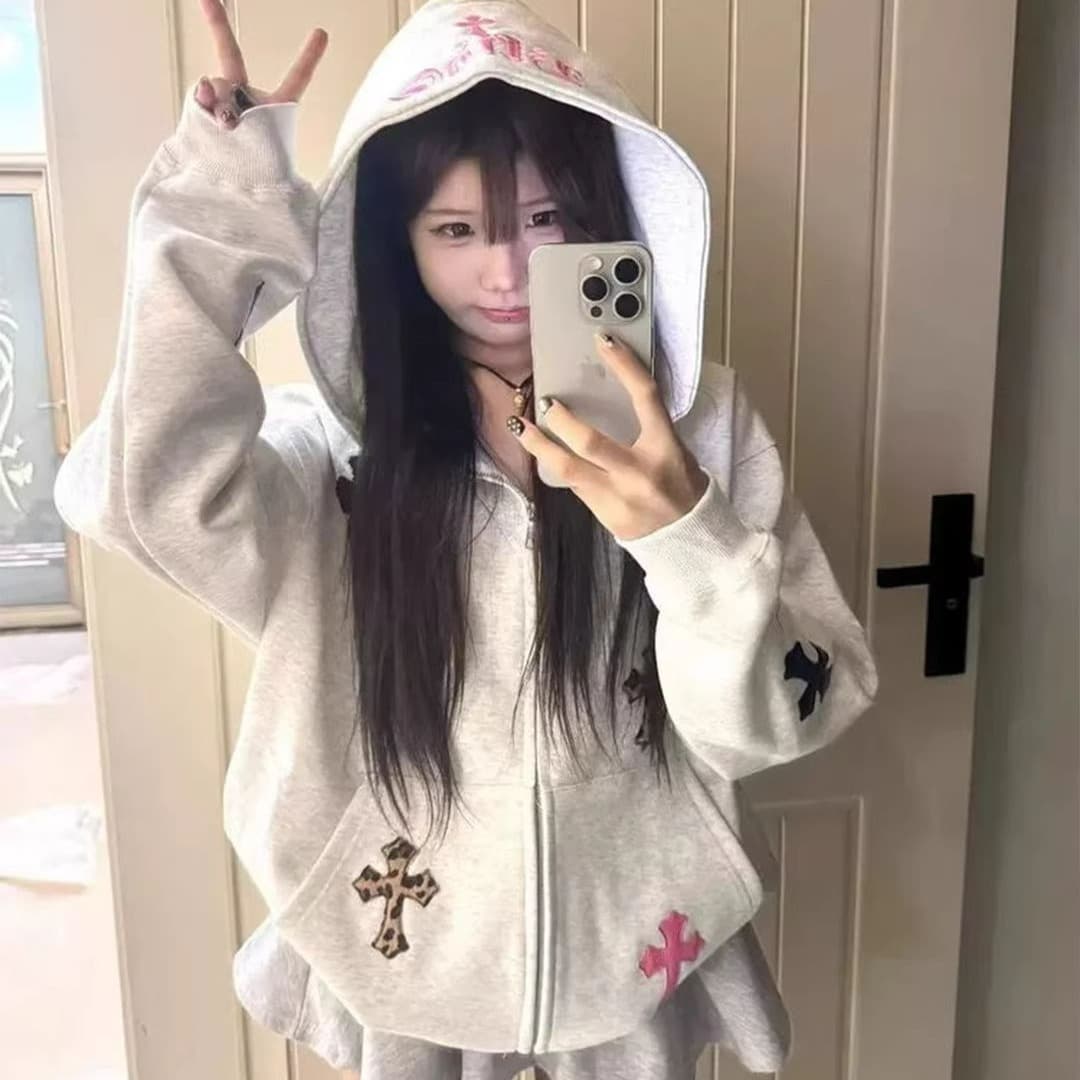 얇은 스타일 털이 있는 순수한 Mianhua 면 복합 후드티 여성 이미지 5
