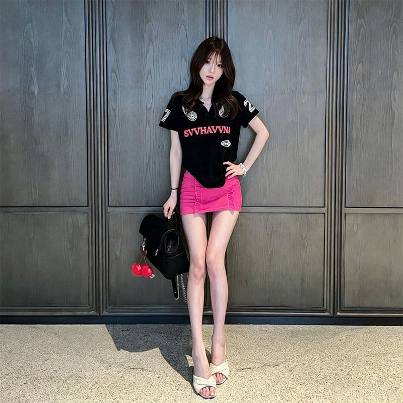 40 면 210 그램 패션 POLO 칼라 27 번호 프린트 반팔 티셔츠 여름 섹션 루즈핏 슬림해 보이는 폴로 칼라 맨위 이미지 3