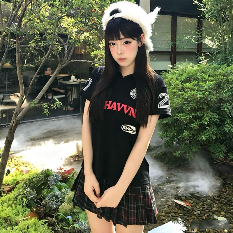 40 면 210 그램 패션 POLO 칼라 27 번호 프린트 반팔 티셔츠 여름 섹션 루즈핏 슬림해 보이는 폴로 칼라 맨위 상세 이미지 5