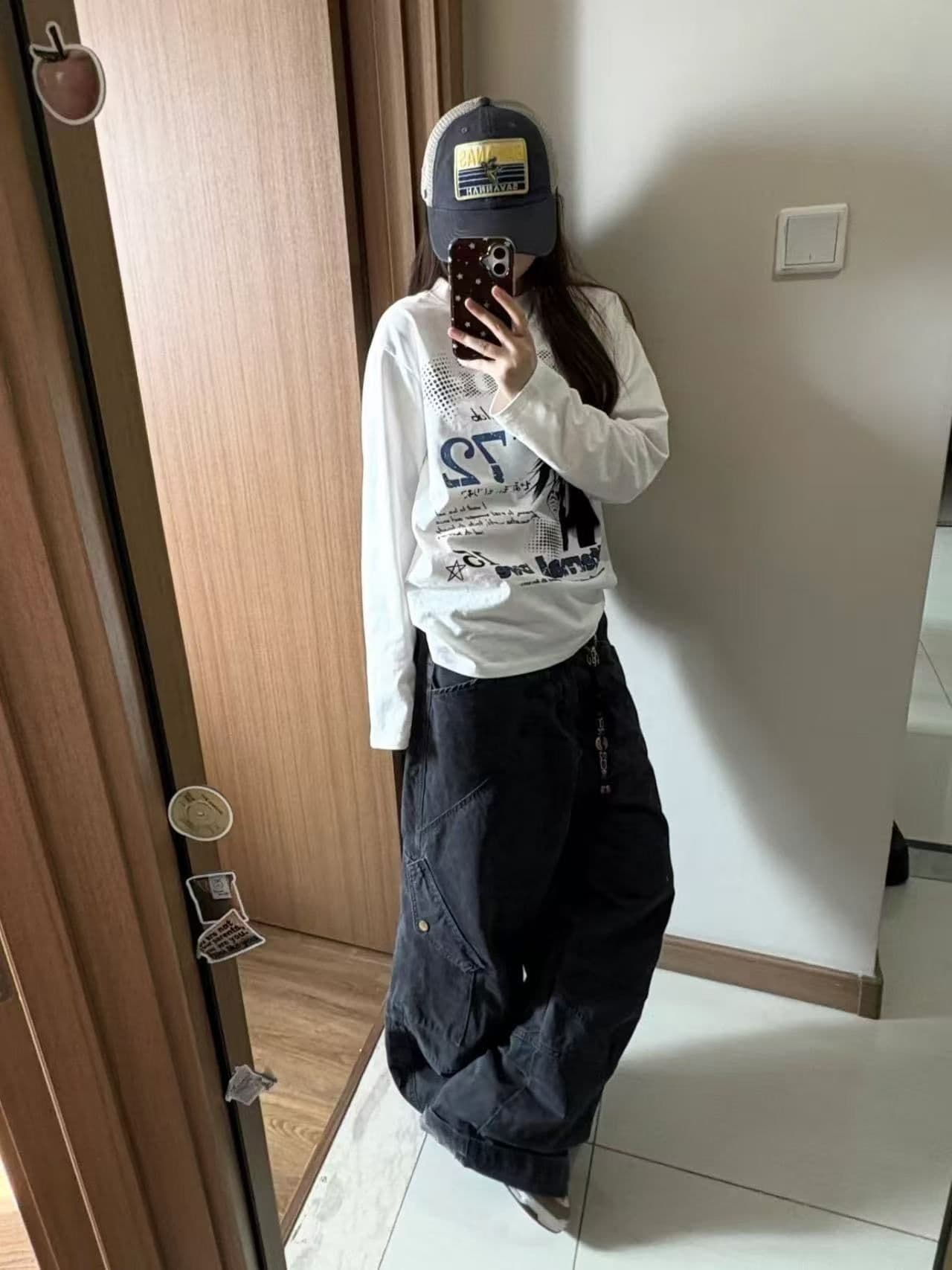 순면 아메리칸 레트로 소녀 프린트 순면 긴팔 티셔츠 여성 레저 루즈핏 느긋한 맨위 상세 이미지 4