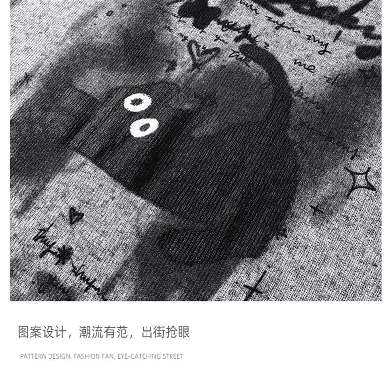 느긋한 바람 새끼 고양이 낙서 긴팔 티셔츠 여자 여름 이문화 캐주얼 자외선 차단 얇은 스타일 블라우스 맨위 상세 이미지 10