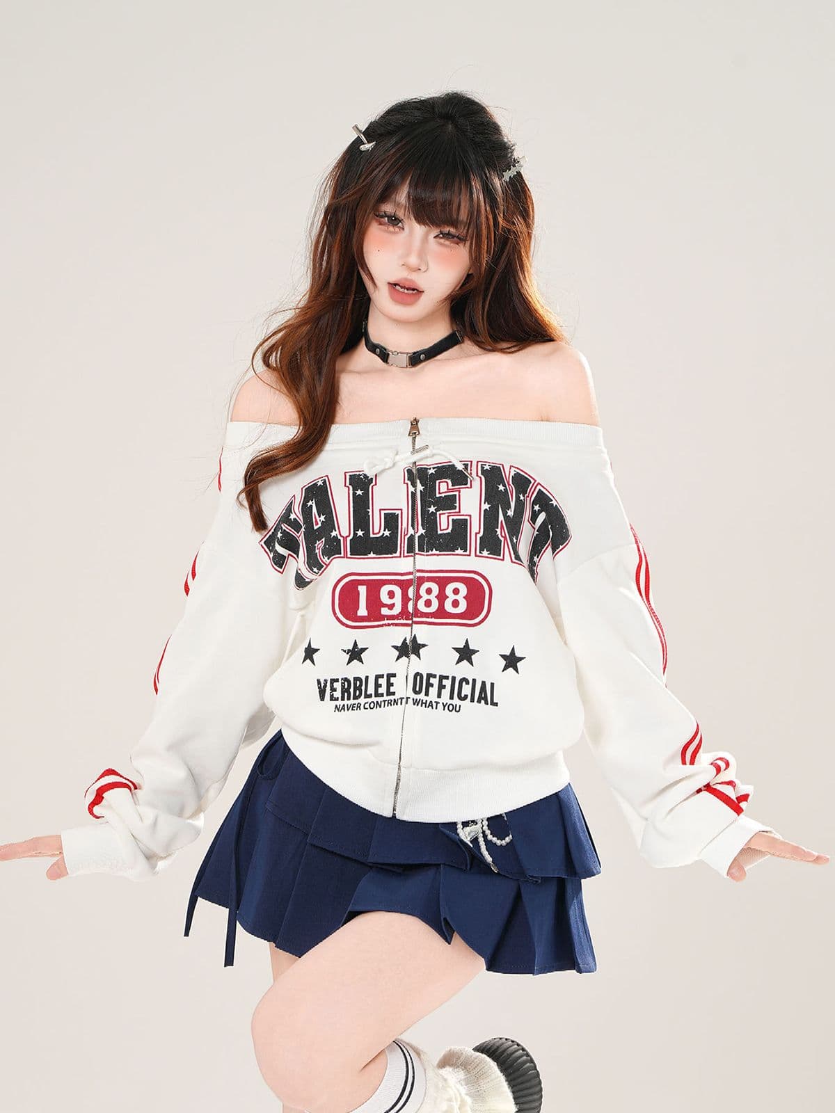 아메리칸 핫걸 바 기사 오프숄더 지퍼 후드티 여성 이른 가을 착용 가져 가라. 디자인 센스 캐주얼 운동 바람 저지 맨위 상세 이미지 4