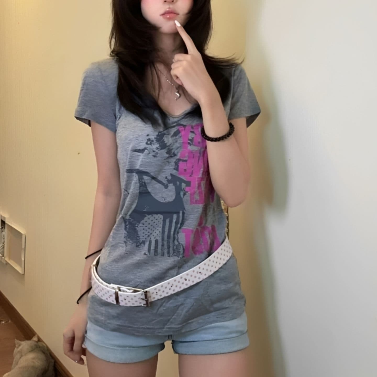 광저우 원단 원본 원단 아메리칸 레트로 만화 캐릭터 프린트 반팔 여름 디자인 센스 맨위 트렌디