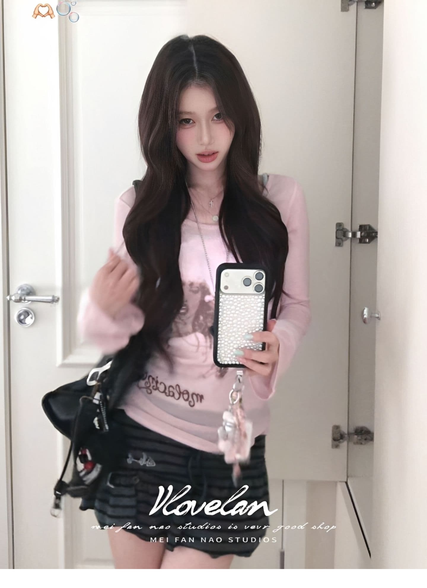 광저우 원단 원본 원단 디지털 직분사 아메리칸 레트로 초상화 핑크색 순수한 욕망 바람 긴팔 맨위 트렌디 상세 이미지 1