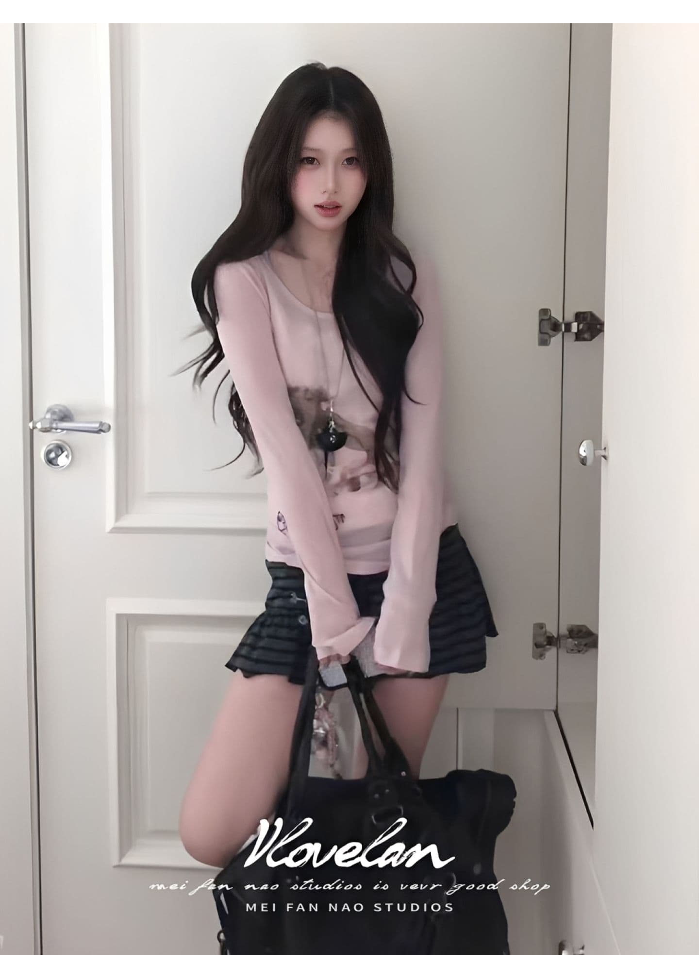 광저우 원단 원본 원단 디지털 직분사 아메리칸 레트로 초상화 핑크색 순수한 욕망 바람 긴팔 맨위 트렌디 상세 이미지 4