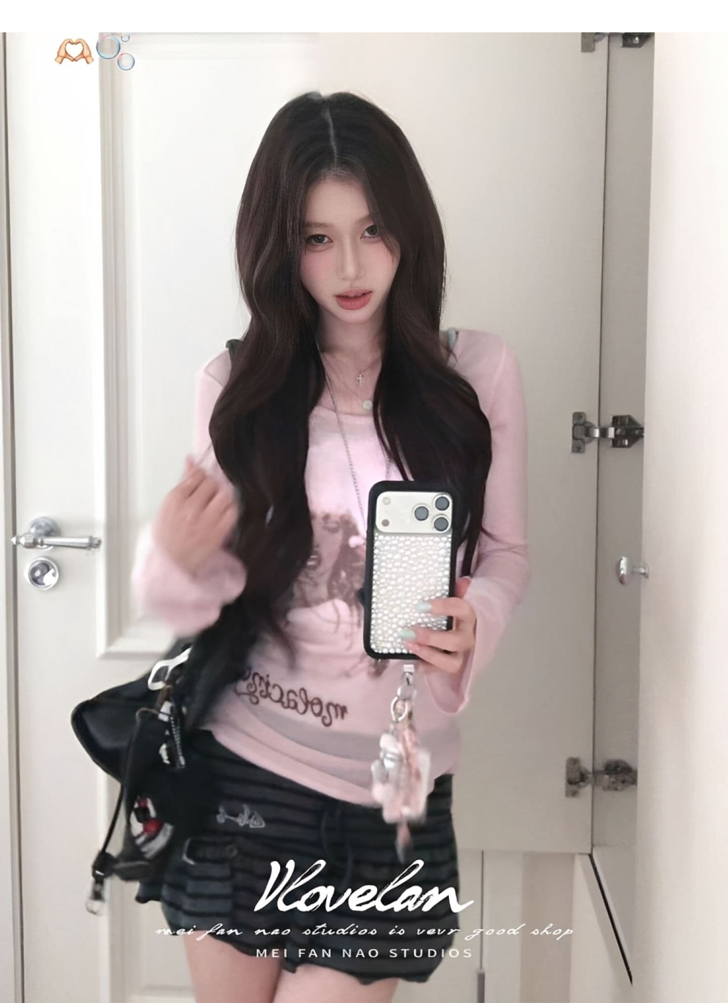 광저우 원단 원본 원단 디지털 직분사 아메리칸 레트로 초상화 핑크색 순수한 욕망 바람 긴팔 맨위 트렌디 상세 이미지 5