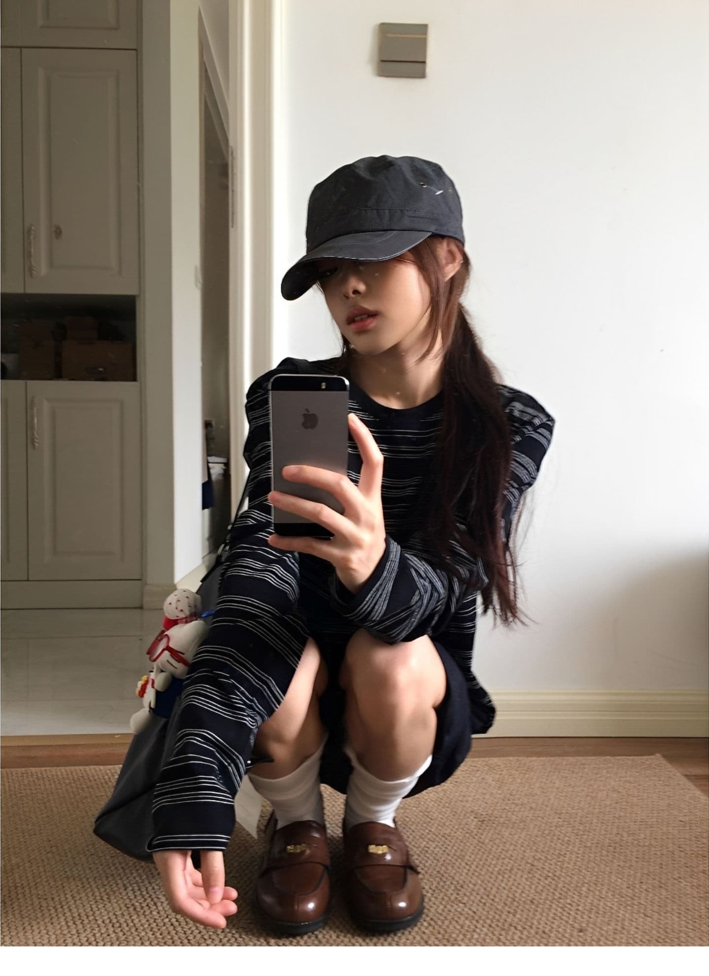광저우 원단 무거운 그램 무거운 아메리칸 레트로 스트라이프 긴팔 티셔츠 여성 가을 맨위 ins 트렌디 상세 이미지 1