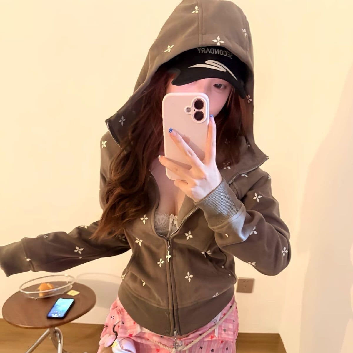 얇은 스타일 순수한 Mianhua 면 복합 후드티 여성 이미지 3