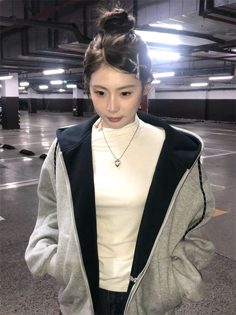 얇은 스타일 털이 있는 원본 것 순수한 Mianhua 면 복합 후드 티 스웨터 여성 이미지 3