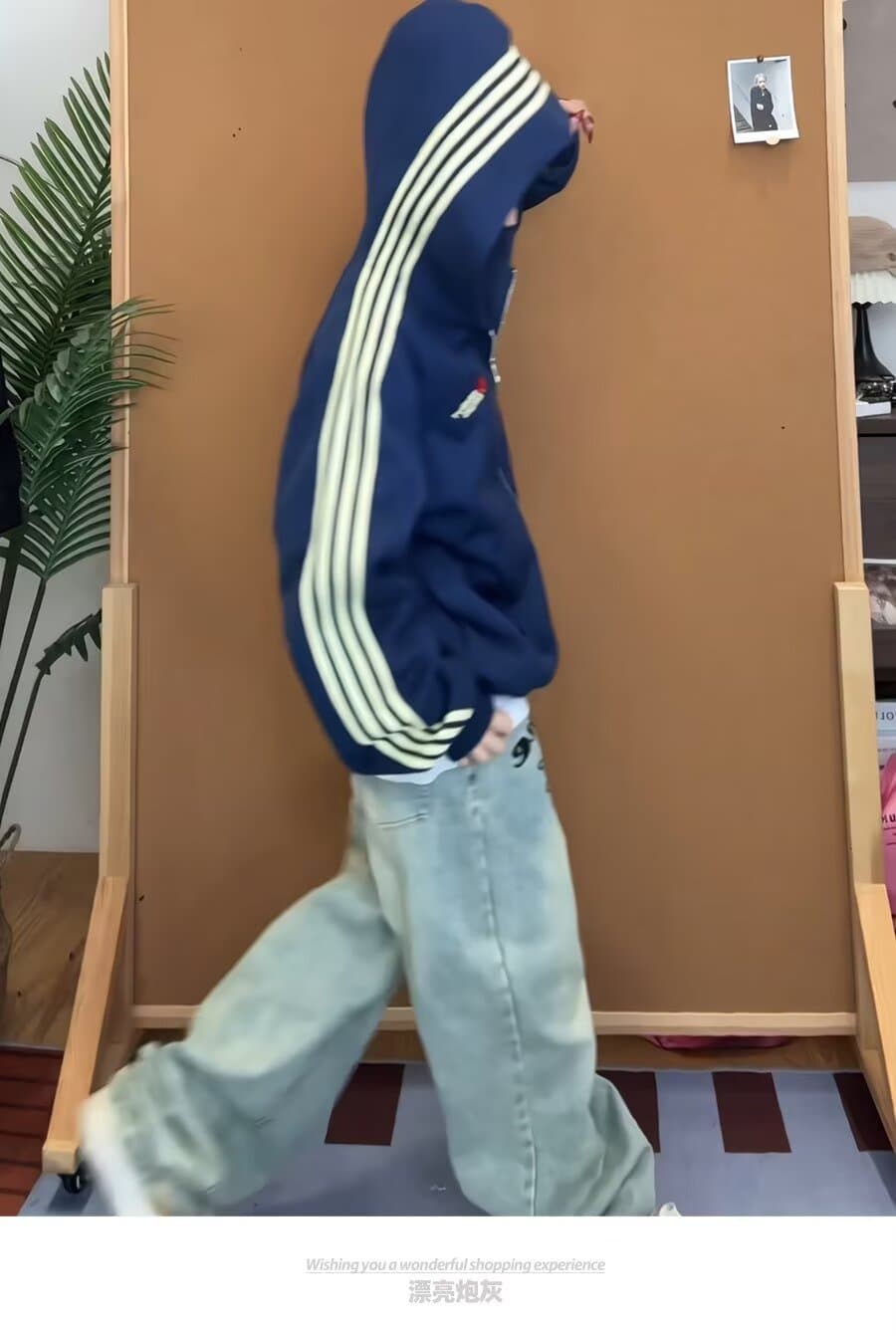 아메리칸 레트로 스트라이프 자수 오픈 가디건 후드 티 스웨터 남녀 가을 루즈핏 커플룩 운동 재킷 트렌디 맨위 상세 이미지 5