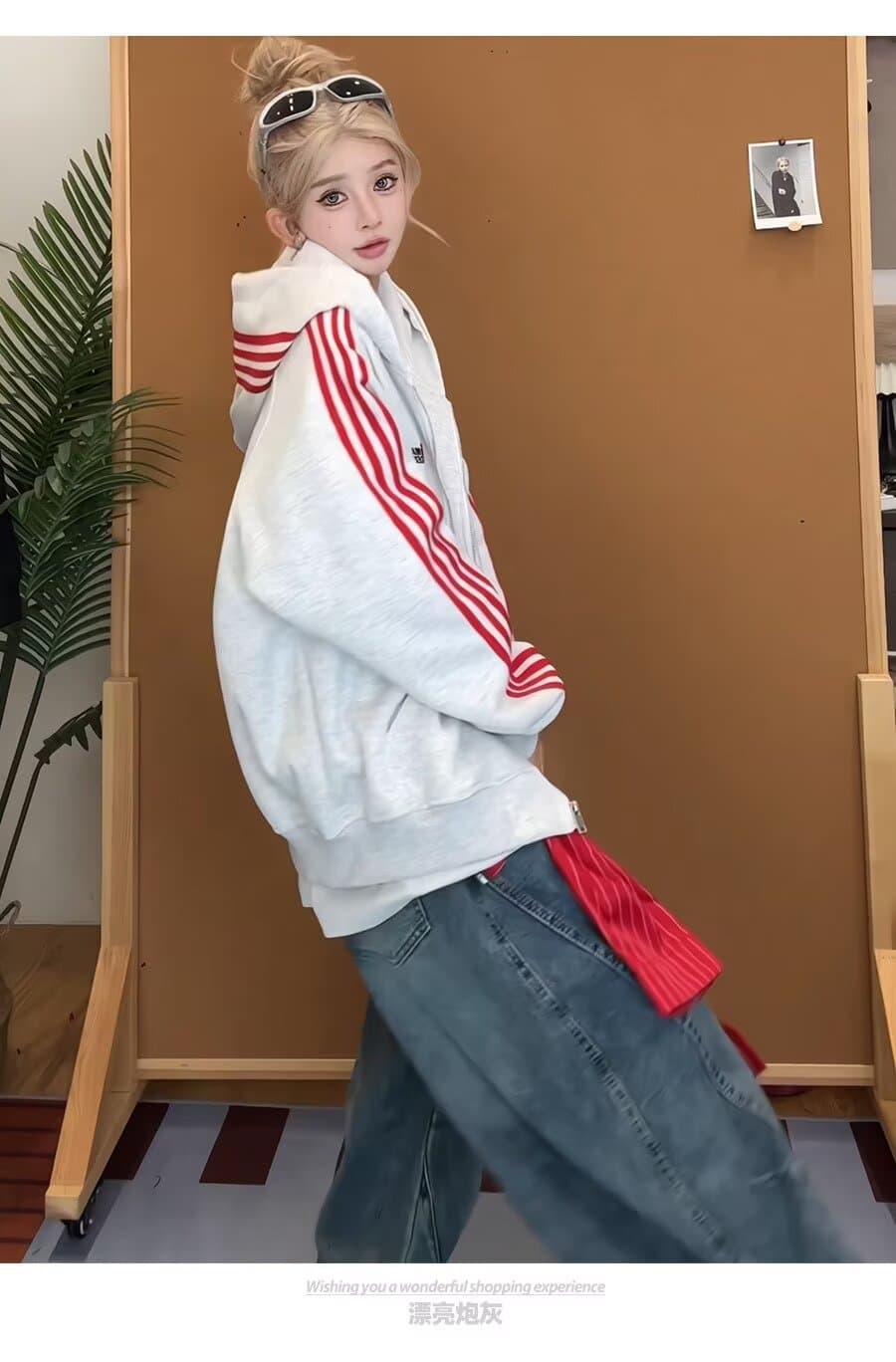 아메리칸 레트로 스트라이프 자수 오픈 가디건 후드 티 스웨터 남녀 가을 루즈핏 커플룩 운동 재킷 트렌디 맨위 상세 이미지 15