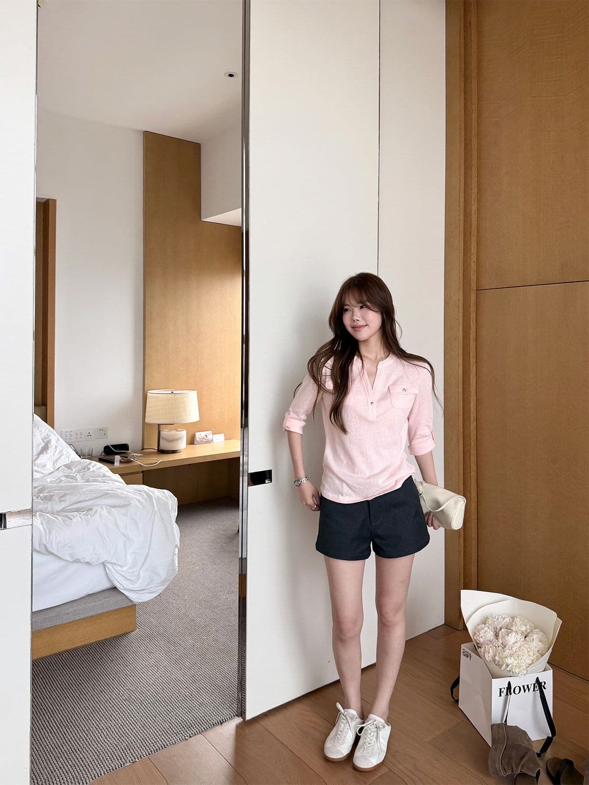 눈꽃 면 느슨함 basic 현재 문제 chao 사랑 높음 비율 부드럽다 면 편안함 통기성 중간 소매 티셔츠 여성 상세 이미지 12