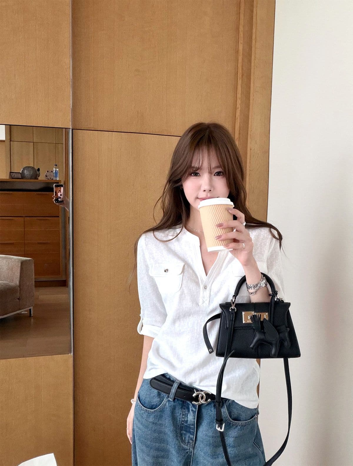 눈꽃 면 느슨함 basic 현재 문제 chao 사랑 높음 비율 부드럽다 면 편안함 통기성 중간 소매 티셔츠 여성 상세 이미지 15