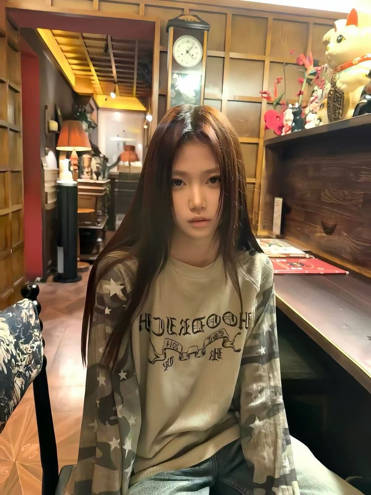 65 35 후아 남편 그리드 250그램 긴팔 티셔츠 여성 이미지 2