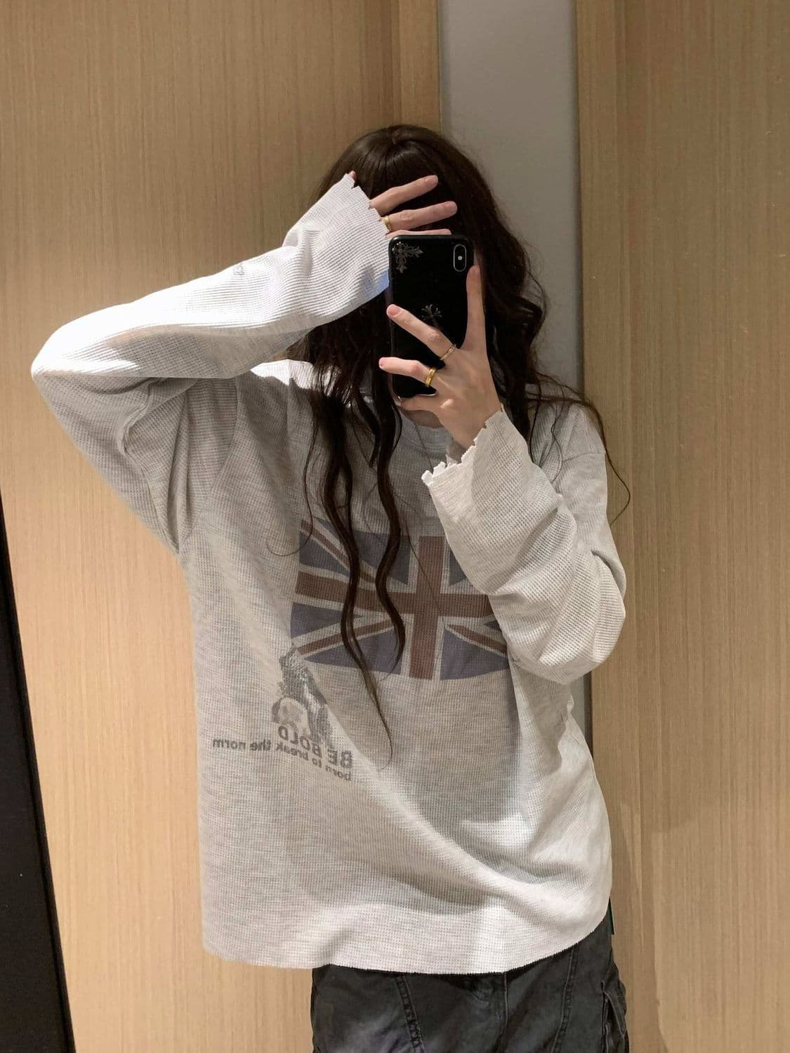 원본 솜씨 250그램 후아 남편 그리드 긴팔 티셔츠 여성 상세 이미지 6