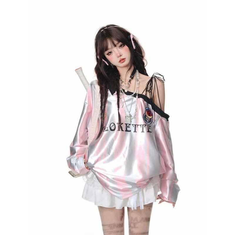 2026 아메리칸 레트로 비스듬한 어깨 야구 유니폼 여성 후드티 이른 가을 새로운 핫걸 운동 바람 캐주얼 맨위 여성 이미지 4